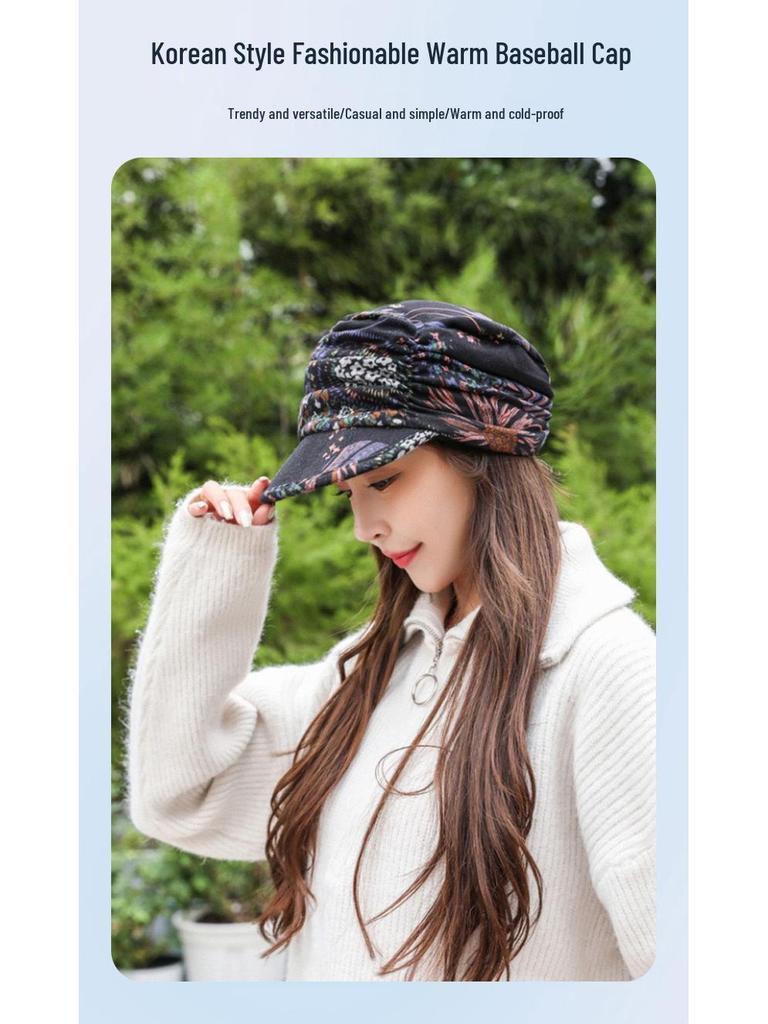 Korean Style Floral Baseball Cap – Women’s Soft Brim Ethnic Design for Autumn/Winter