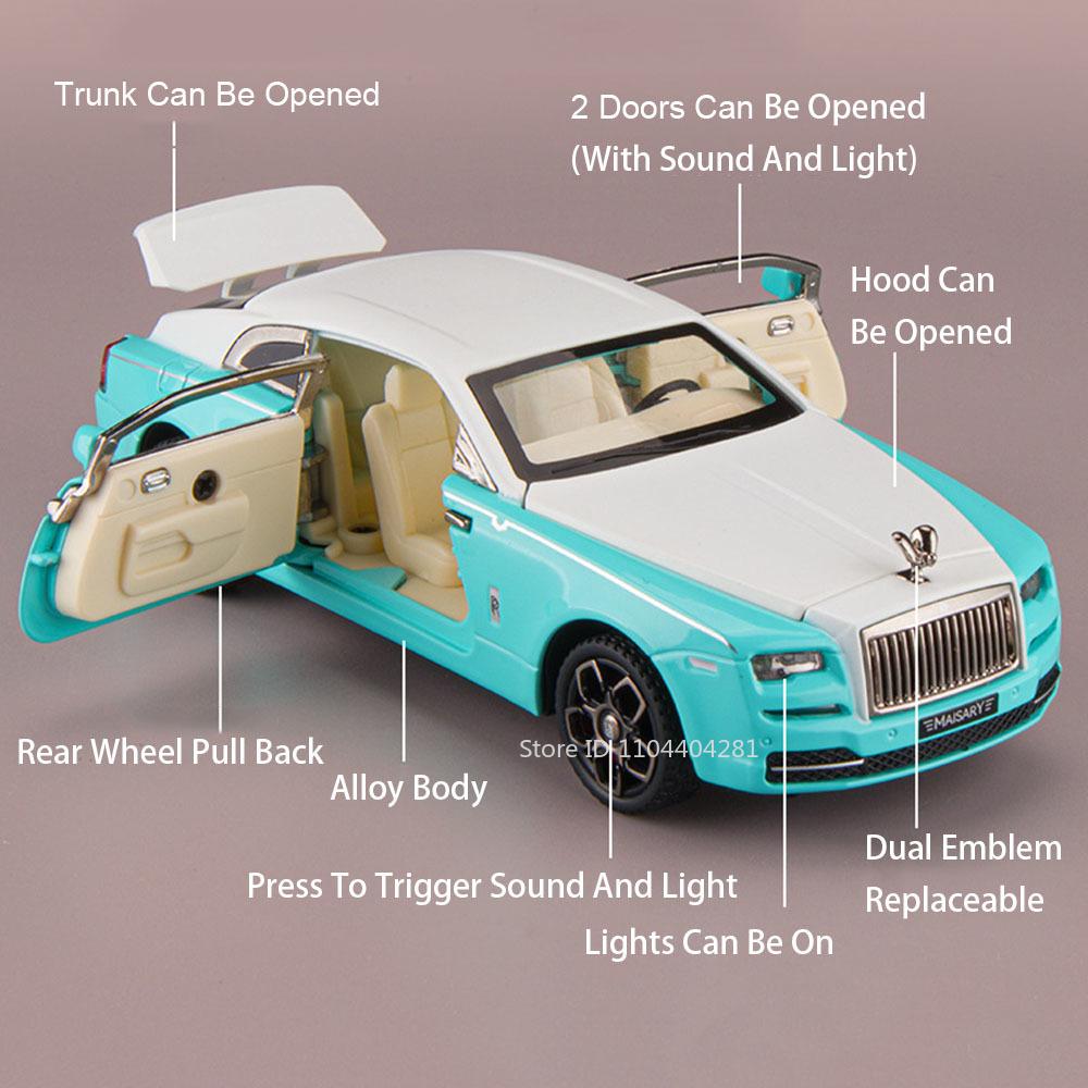 AAZH1 1:32 Rolls Royce Phantom Wraith Toys Car Diecast Alloy Model with Sound Light Pull Back Doors Opened Cars Friend's Birthday Gift