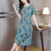 2023 летнее новое стильное женское тонкое платье трапециевидной формы с принтом, шелковое атласное платье средней длины с короткими рукавами