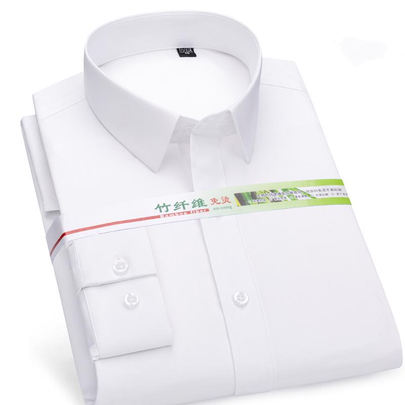Men Square Collar Long Sleeve Casual Shirt Bamboo Fiber Regular Fit Soft Solid Formal Shirt Social