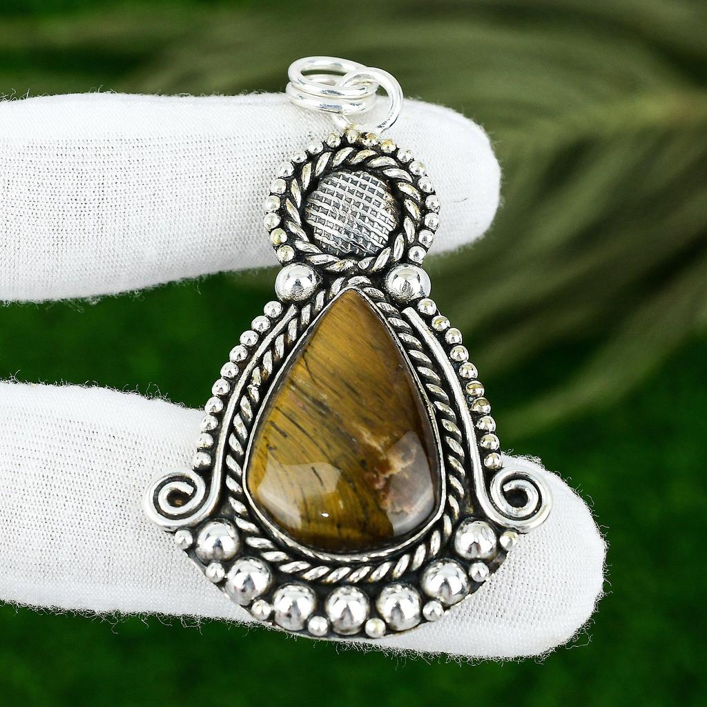 Tiger Eye Gemstone 925 Silver Sister Engagement Unique Bezel New Pendant Jewelry