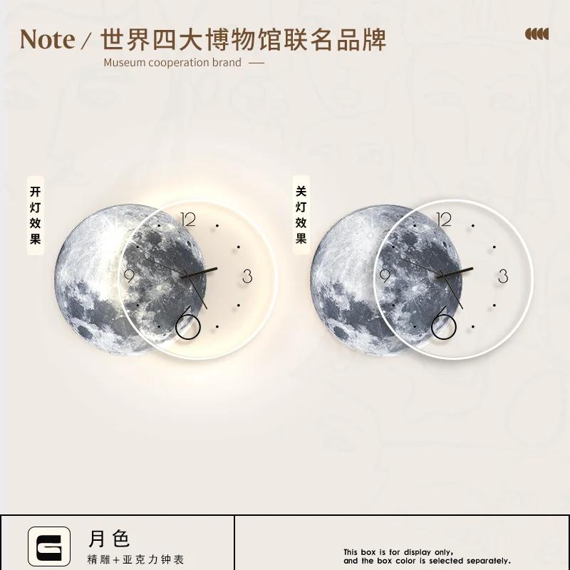Украшение гостиной Картина Луна Светодиодные настенные часы Домашний декор Фон Бесшумные часы Спальня Декоративные подарки