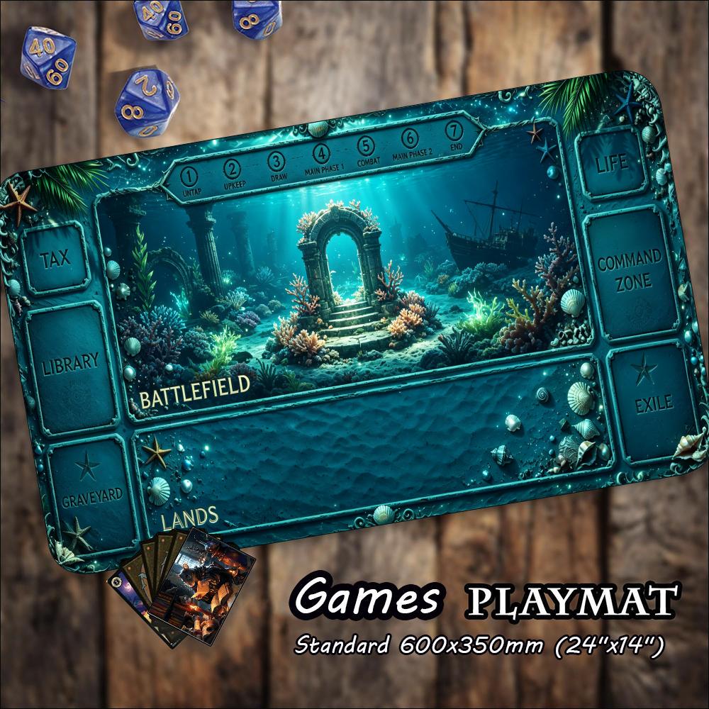 Celestial Floating Sky Island Large Game Mat NonSlip Rubber Playmat Ornate Ocean Frame For Trading Card Tabletop Hobby Sessions