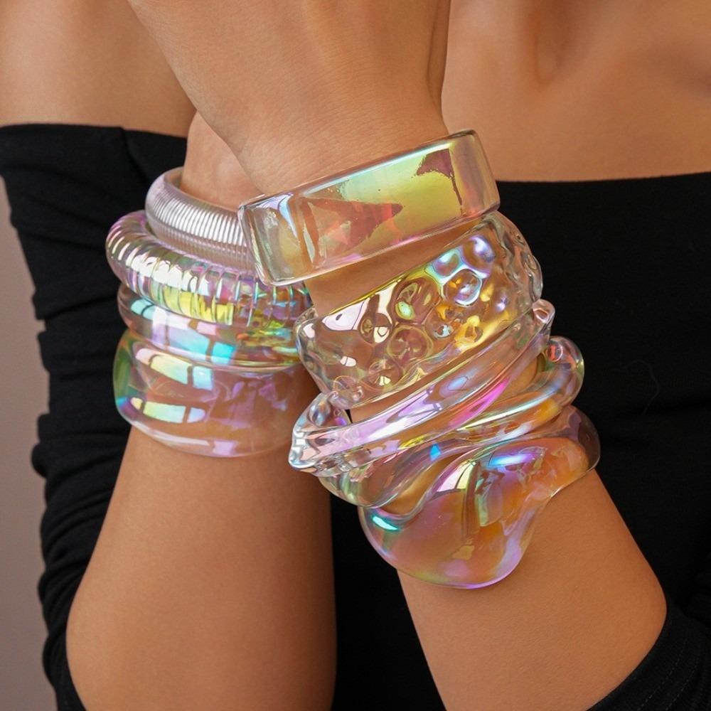 Transparent Wide Cuff Bracelet Irregular Large Resin Bracelet New Acrylic Opening Bangle Vacation