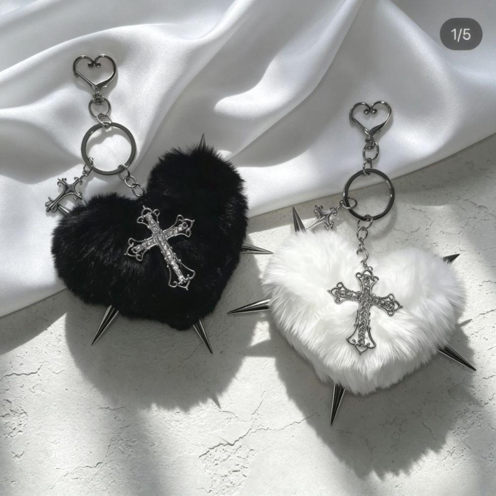 Bag Decoration Rivet Cross Keychain Rock Heart Punk Jewelry Leopard Print Keyring  Jewelry Gift