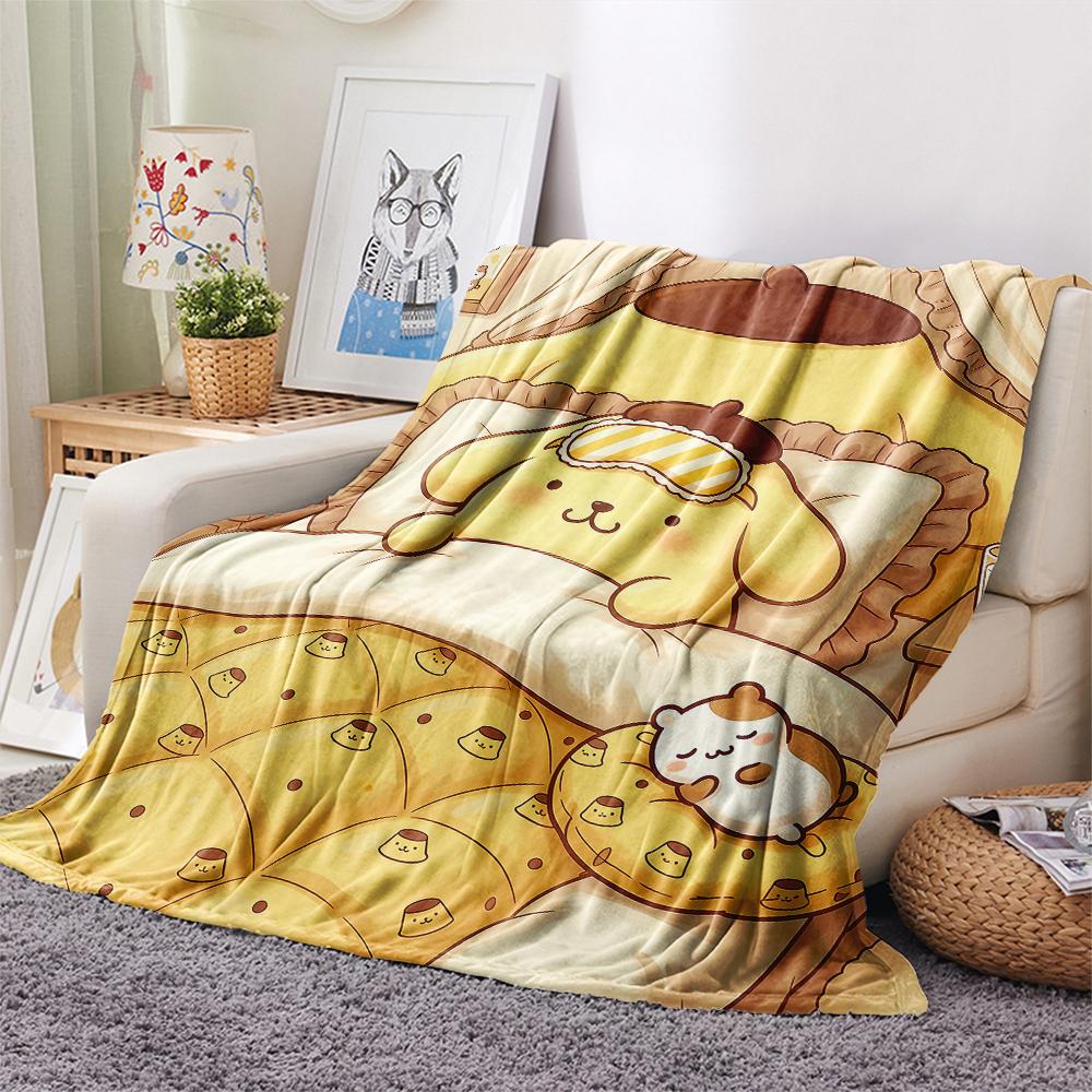 1 шт. Фланелевое одеяло с принтом Pompompurin, Высокое качество, Для всех сезонов, Декор для дома, Тепло и уют, Идеально для Рождественских подарков