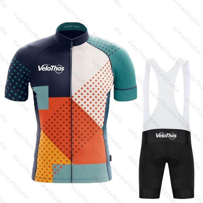 VeloThos Short Sleeve Cycling Set Jersey Kit and Bib Shorts Pro Race Bicycle Clothing Suit Summer Ropa Maillot Breathable