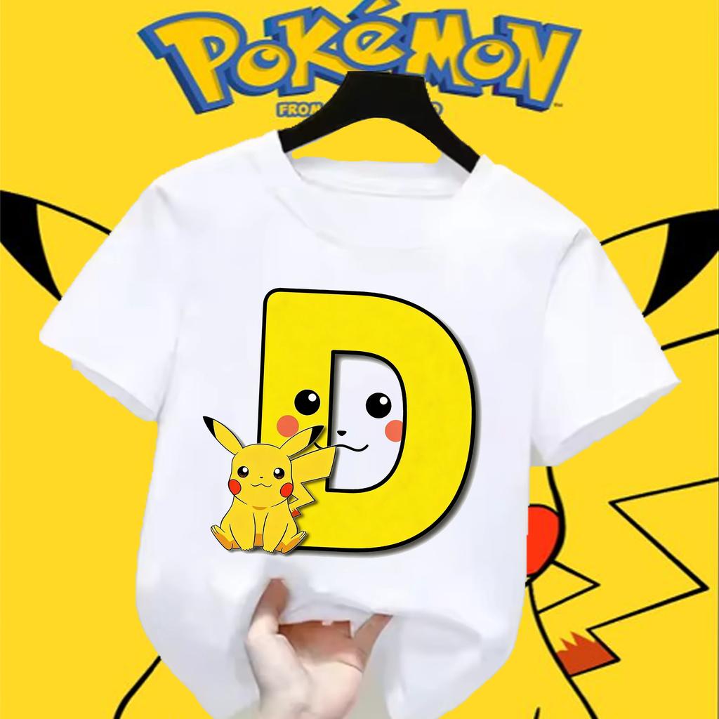 Anime Pokemons Tshirts for Children Pikachu Cartoon Letter Printed Shortsleeved Top Boys Girls Summer Fashion Sports Tshirt