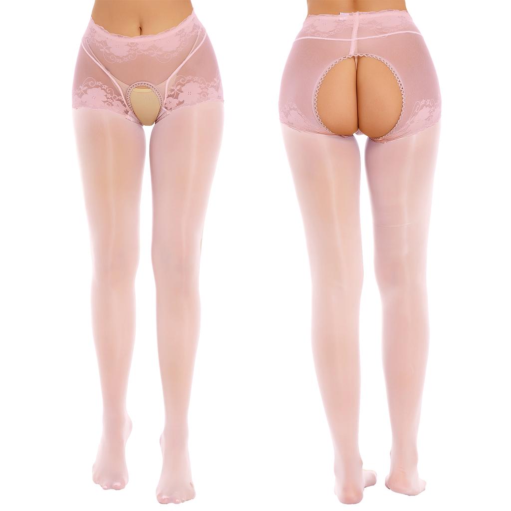 Женские сексуальные шелковые леггинсы с открытой промежностью и высокой талией, эластичные колготки, чулки