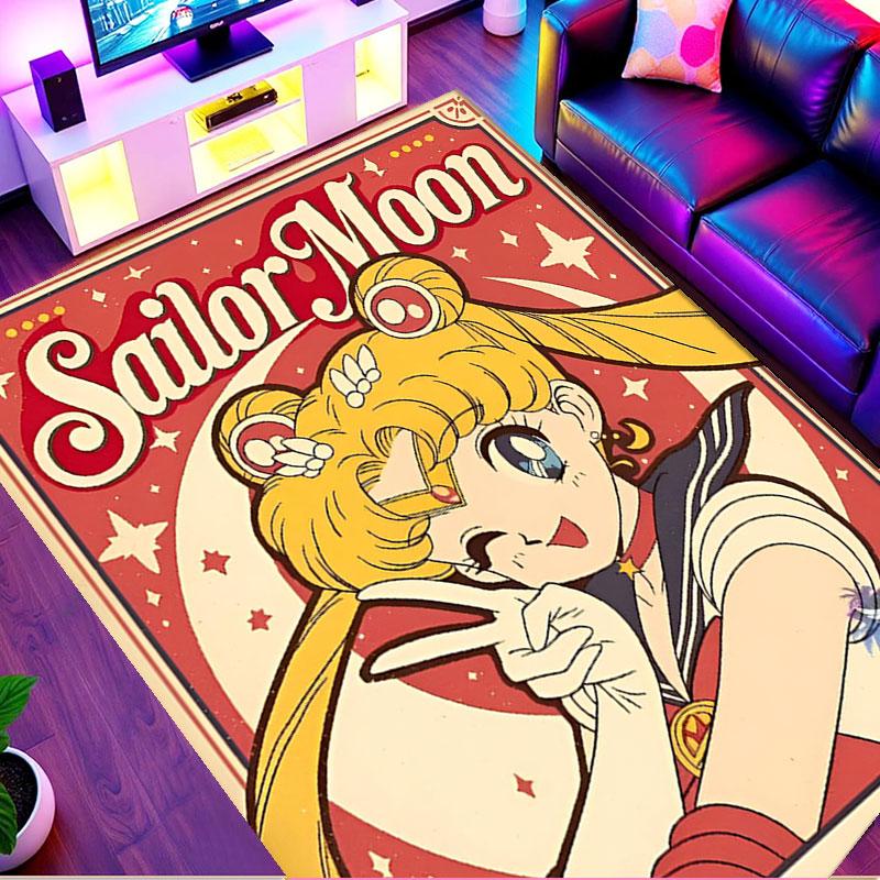 Sailor Moon Print Rug, Washable Floor Carpet, For Entryway Dorm Laundry Room Office Study, Home Decor Birthday Christmas Gift
