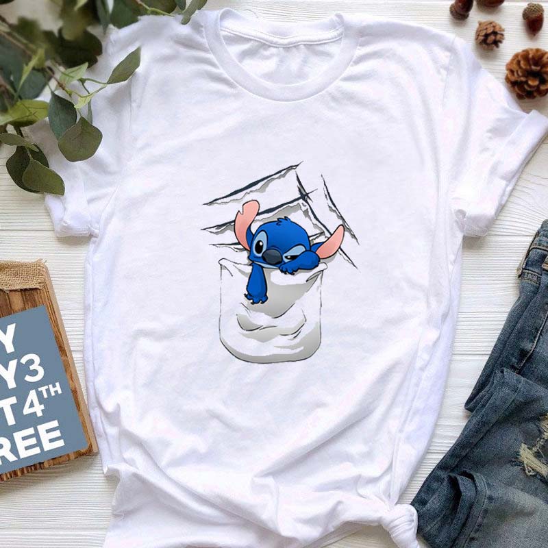 Disney Lilo Stitch Cute Cartoon Print Women T-Shirt Summer Streetwear Short Sleeve T Shirt Fashion Casual Female Clothes Tops