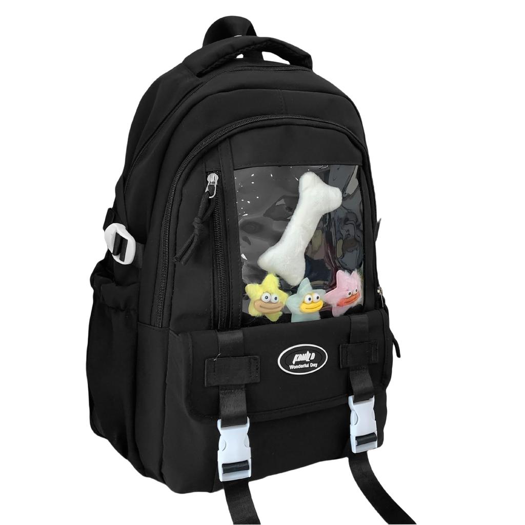 ZESU Large Capacity Korean PVC Perfect for and Elementary School Students Women's Backpack, Ita-Bag Backpack, Transparent, Commuting, School, (Black)