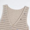 Cross-border foreign trade spring and summer elegant lady apricot v-neck sleeveless hollow beads beach wind medium and long knitted dress