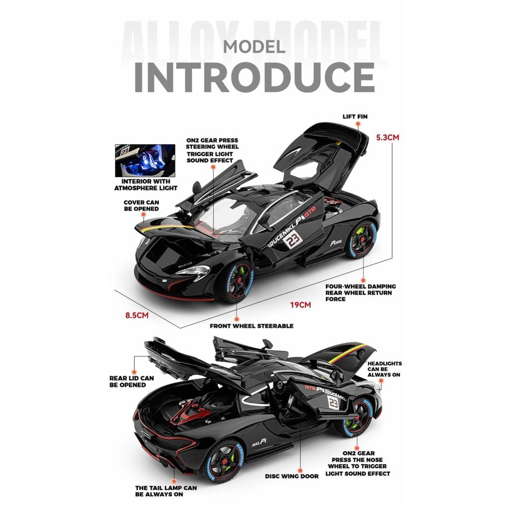 1/24 Суперкар McLaren P1 GTR Сплав Литой Модель Автомобиля Звук и Свет Инерционный Детский Игрушечный Автомобиль Коллекция Классических Украшений