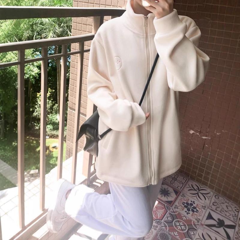 Маленькая двусторонняя флисовая куртка женская осенне-зимняя флисовая утолщенная флисовая кофта женская с воротником-стойкой на молнии кардиган