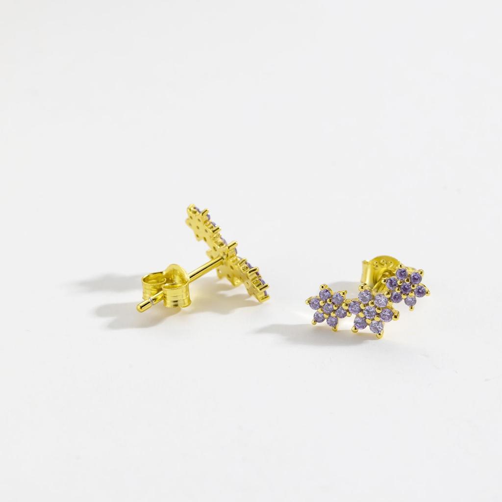 ANDYWEN 925 Sterling Silver Three Flower Stud Earring Luxury Women Fashion Crystal Luxury Jewelry For Wedding