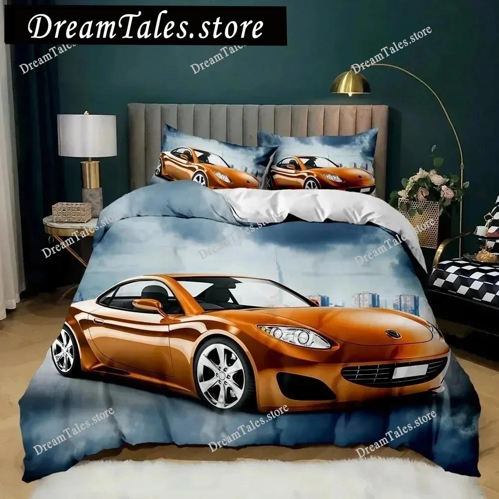 Комплект пододеяльника с рисунком гоночного автомобиля King Queen Twin Size Красное пламя Чехол для одеяла 3D Тема спортивного автомобиля для мальчиков и девочек Полиэстер Комплект постельного белья36