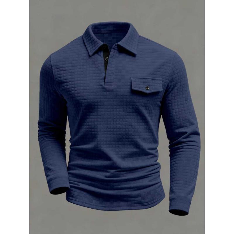 Весенняя мужская рубашка-поло с длинным рукавом в клетку, на пуговицах, с карманом, спортивная