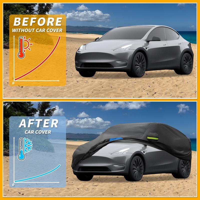 Motoforti Waterproof Car Cover Car Outdoor Full Car Cover for Tesla Model Y 210DBlack Blue with Door Zipper All Weather