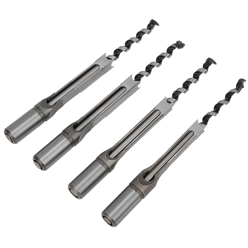 4Pcs Square Hole Drill Bits Woodworking Bearing Steel Wood Drilling Tools Set 11‑12.7mm