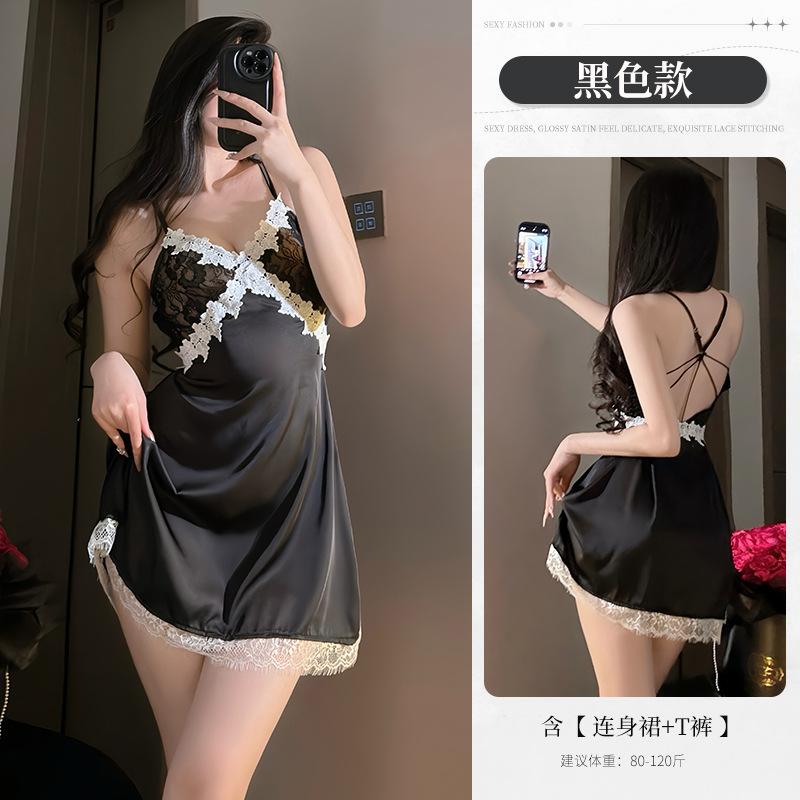New Sexy Lace Perspective Temptation Suspender Nightdress Erotic Underwear Set