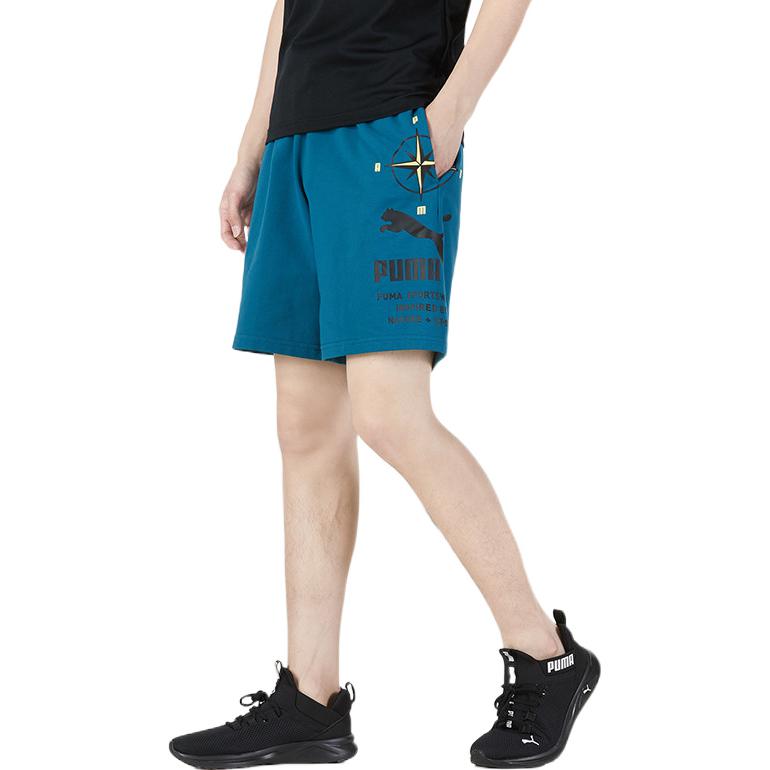 Puma Логотип с принтом, эластичной талией, повседневные шорты с буквами, мужские шорты синего цвета 536943-44