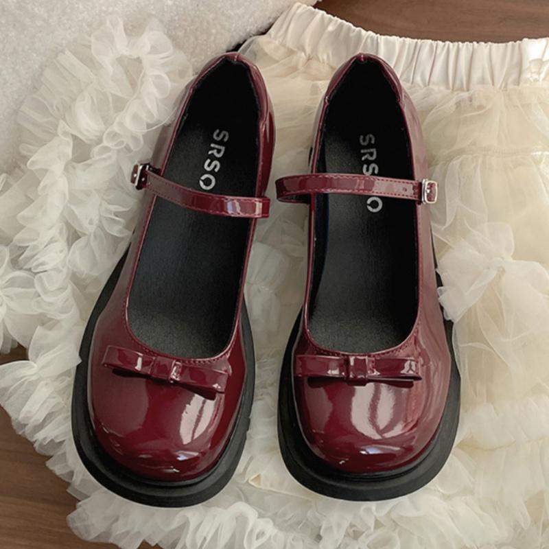 Mary Jane 2025 French High-heels New Bow Leather Shoes Round Toe British Style Women's Shoes Fashion Comfortable Buckle Pumps