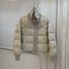 White duck down knitted splicing down jacket women's short loose winter new super good-looking small bread jacket