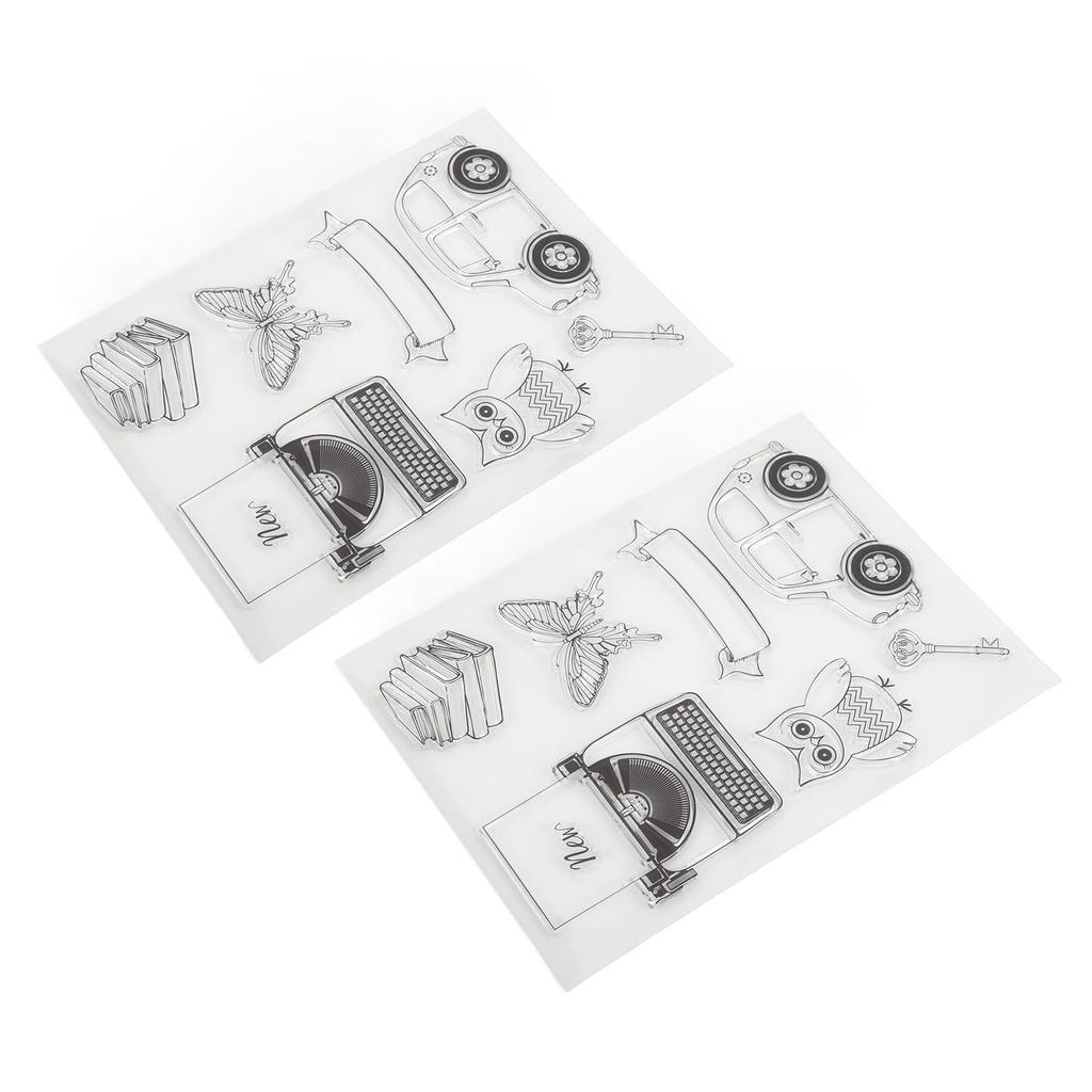 2 шт. Прозрачные штампы с отпечатками, печатная машинка, автомобильные узоры с совой, силиконовые прозрачные штампы, уплотнения для