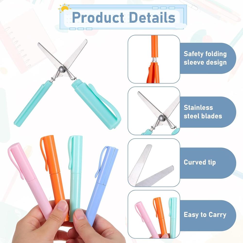 4 PCS Pen Mini Scissors, Multicolor Pen Shape Mini Scissors for School, Cute Foldable Compact Scissor Pen for Cutting