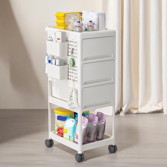 Yousheng Передвижная сервировочная тележка Тележка для хранения в детской с ящиками и полкой Передвижной органайзер Тележка для хранения с крючками и съемными корзинами для ребенка