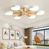 Wooden LED Chandelier with Metal Lampshade Mounted Chandeliers for Living Room White Lamp Ceiling Lustre Bedroom Hanging Light