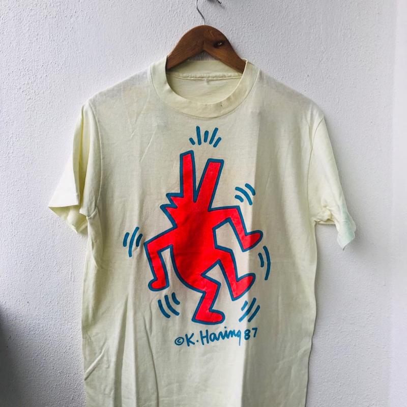 Vintage Original 80s K Haring ''Neon Dog'' Pop Art s 1986 Streetwear Fash T shirt
