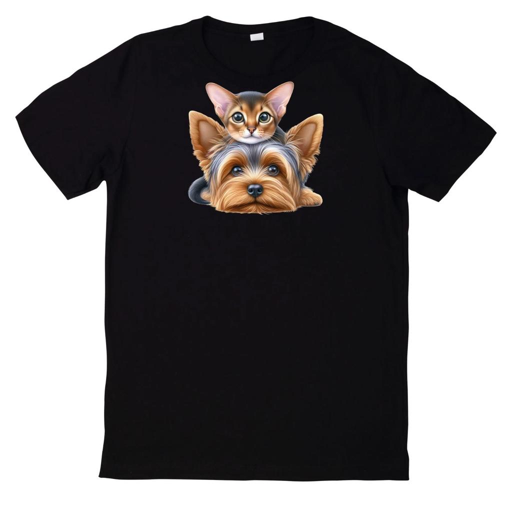 T-Shirt Lustiges Beste Freunde Katze und Hund Motiv