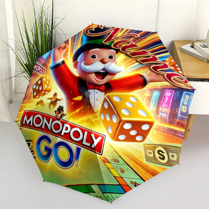 Custom Name Monopoly Theme Automatic Umbrella, Lightweight & Portable, 8 Rib, Perfect for Outdoor Travel, Birthdays, Christmas, Gifts.