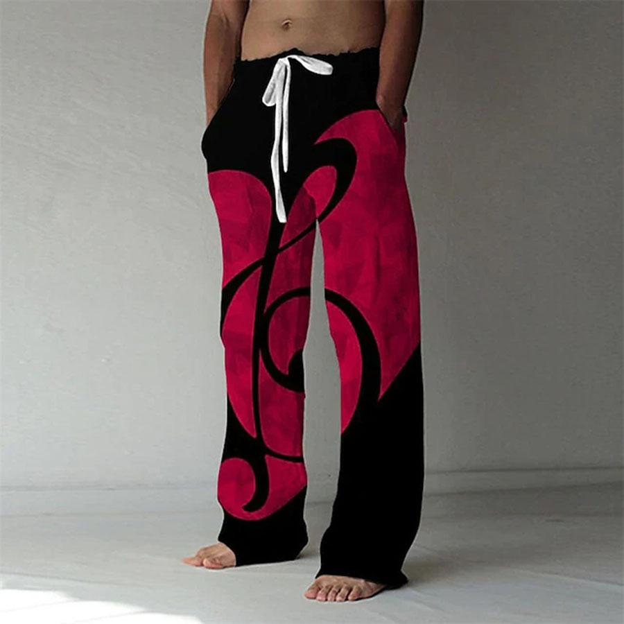 Men's Loose Casual Solid Color Trousers Elastic Tie Rainbow Printed Straight Pants