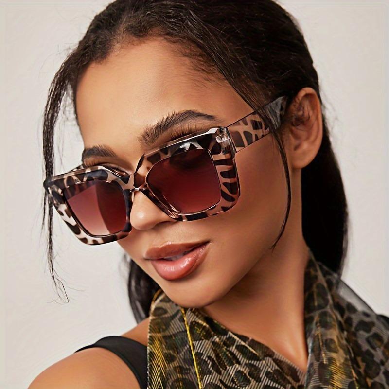Модные очки Leopard Square для женщин - Градиентные линзы Антибликовые солнцезащитные очки для отпуска и пляжной вечеринки