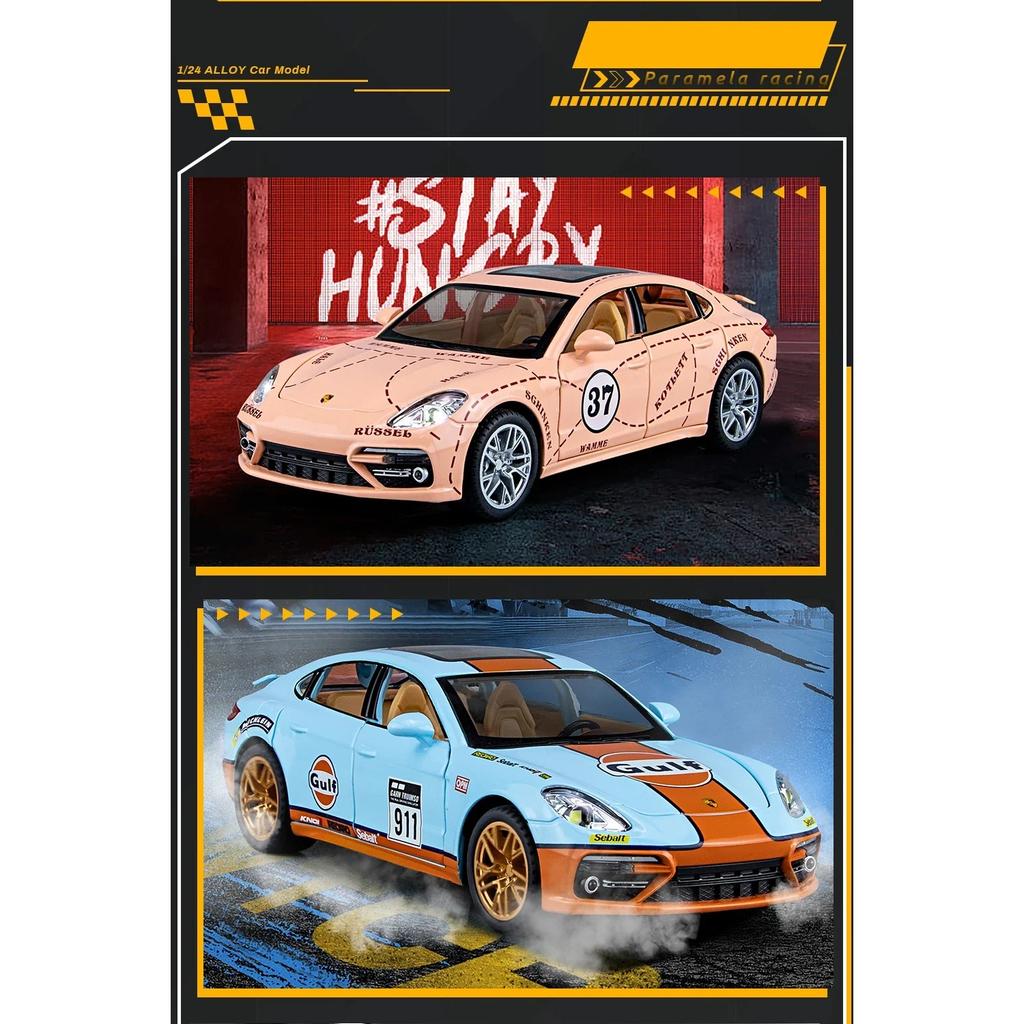 1/24 Porsche Panamera GULF Суперкар Литой сплав и Игрушечные транспортные средства Металлическая модель игрушечного автомобиля Звук и Свет Коллекционная игрушка