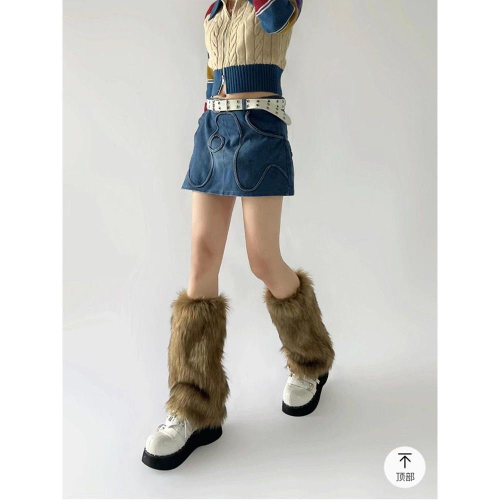 Женские гетры в стиле вестерн, ковбойские меховые гетры, коричневые ретро, носки из меха горячей девушки, длинные меховые носки для ботинок, теплые и стройнящие