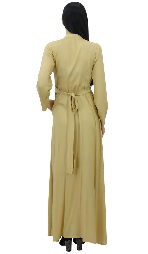 Bimba Женское платье-джильбаб с воротником-стойкой и карманами, длинный рукав