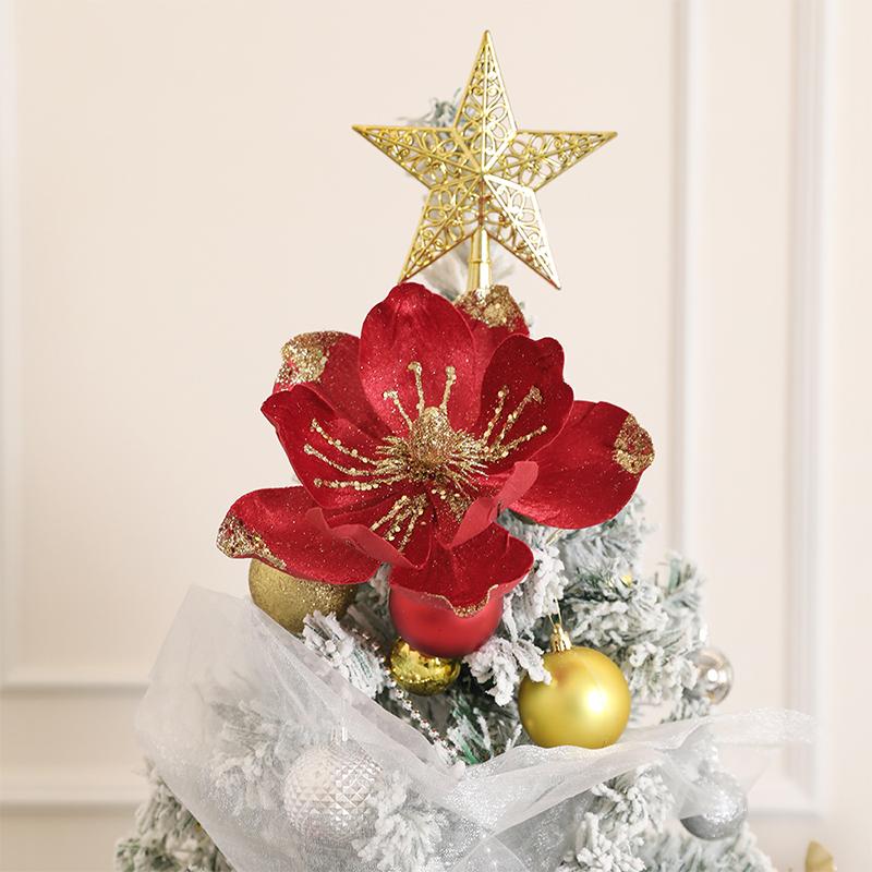 24CM Velvet Artificial Magnolia Christmas Flowers Bouquet Christmas Tree Ornaments Home Room Decoration New Year Gift