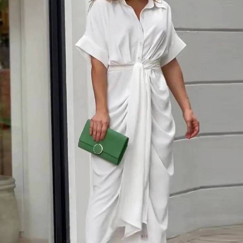 Stylish Summer Girl Dress With Shirt Collar In Polyester For Casual Wear