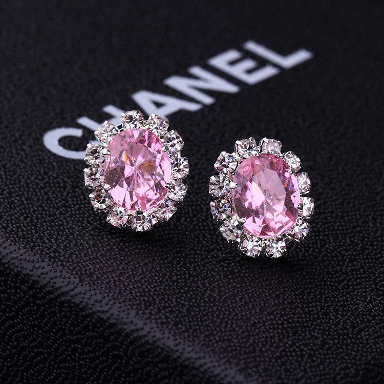 E856 Korean Oval Rhinestone Multi-Color Zircon Earrings