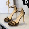 Style with Thin Leopard Print Super High Heels Sexy Nightclub Women's Shoes Waterproof Table Women's Sandals