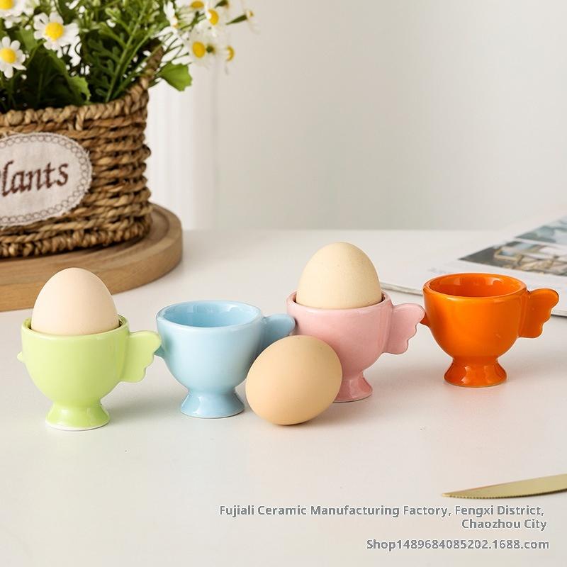 Egg Cup Heightened Base Solid Color Non-Slip Handle Good Grip Makeup Sponge Holder Mini Breakfast Ceramic Egg Holder Dining Room