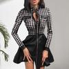 Женское платье Элегантное платье из искусственной кожи Удобное стильное платье трапециевидной формы в клетку с принтом для повседневной носки