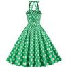 Retro polka-dot lace-up halter-neck flared ball gown performance dress, bohemian style
