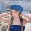 Spring And Summer Contrasting Colors Denim Camellia Trendy Fluffy Painter Hat Casual Fashionable Beret