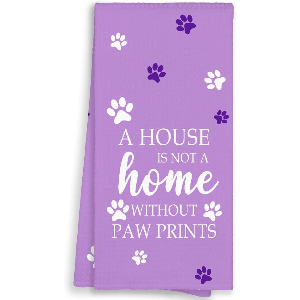 Black Paw Farmhouse Kitchen Towels Decor Gifts for Women Pet Lovers, A House is Not A Home Without Paw Prints Decorative Bathroom Towels, Funny Dish