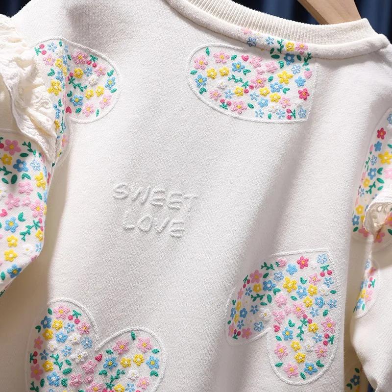 Girls Spring and Autumn Pullover Cute Sweatshirt Middle and Small Children Round Neck Long Sleeve Top